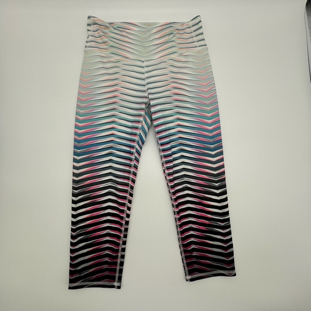 Athleta Women's Medium Crop Leggings Workout Activewear Multicolor Striped‎